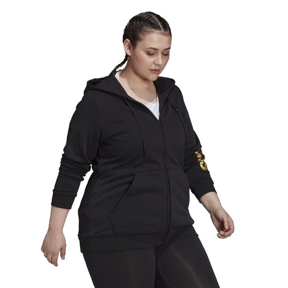 New ADIDAS Plus Size Zippered Logo-Sleeve Hoodie - Picture 3 of 7